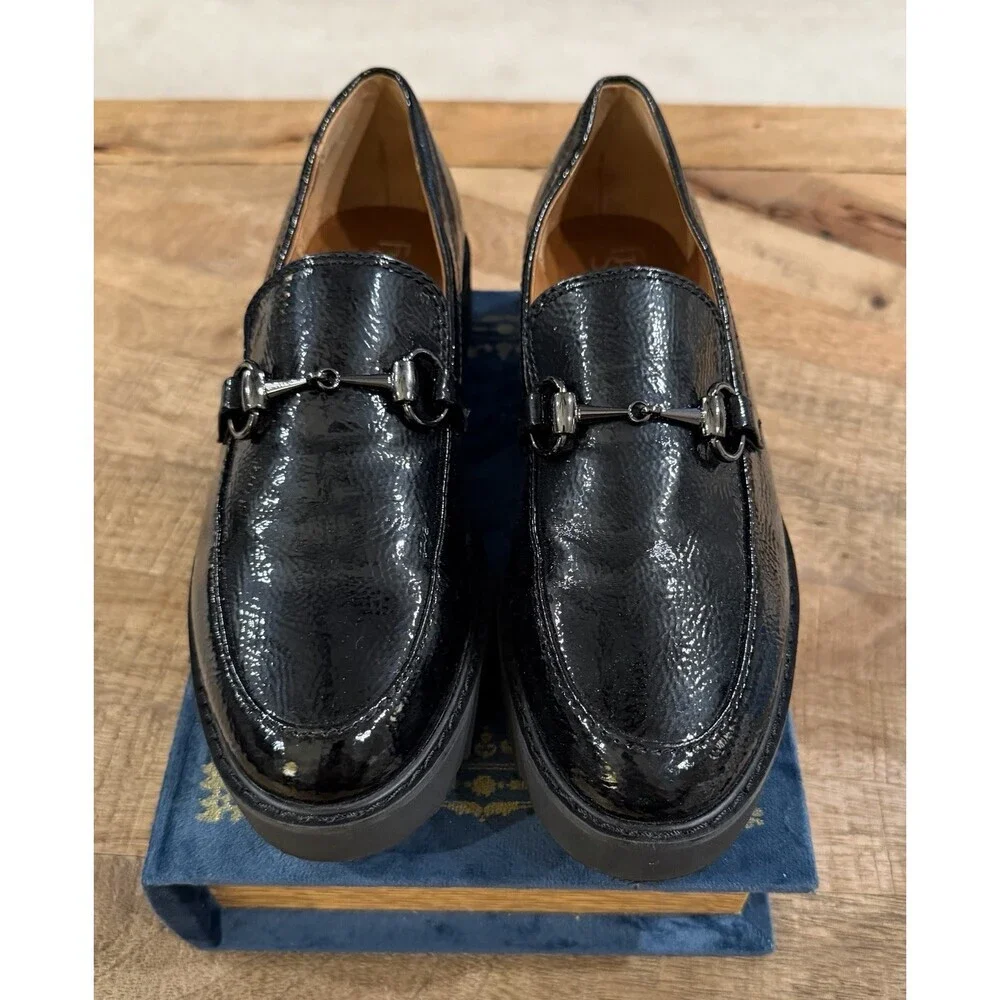 Franco Sarto Cason Loafers Lug Sole Black Patent Womens 6.5M Chunky 90s Y2K - Picture 5 of 9